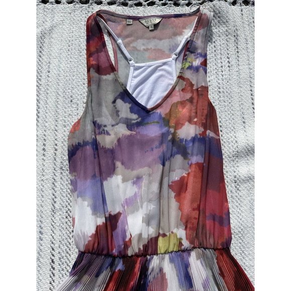 Guess Dress Small Multicolor Kaleido Print Pleated Hi-Lo Lined Racerback Womens - Picture 9 of 16
